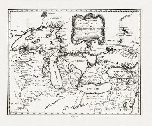 Canada: Great Lakes: Bellin, Partie occidentale de la Nouvelle France ou du Canada, 1744 Ver. T - The Map Chest