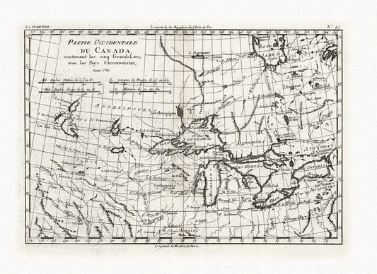 Canada: Great Lakes: Bonne, Partie Occidentale du Canada, contenant les Cinq Grands Lacs, avec les pays circonvoisins,1780 - The Map Chest