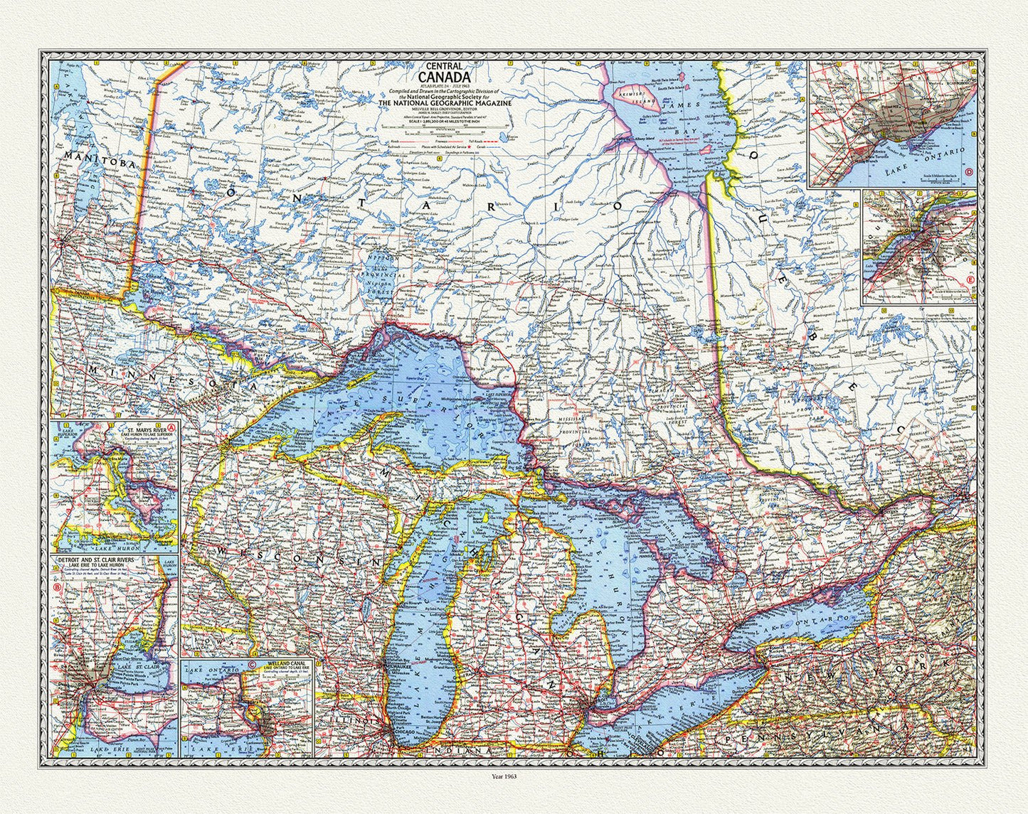 Canada: Great Lakes: Central Canada, National Geographic, 1963 - The Map Chest