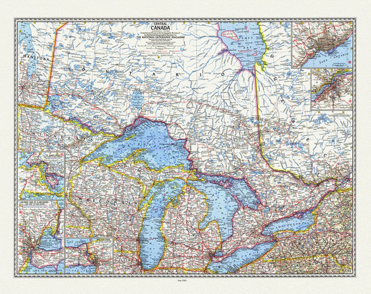 Canada: Great Lakes: Central Canada, National Geographic, 1963 - The Map Chest