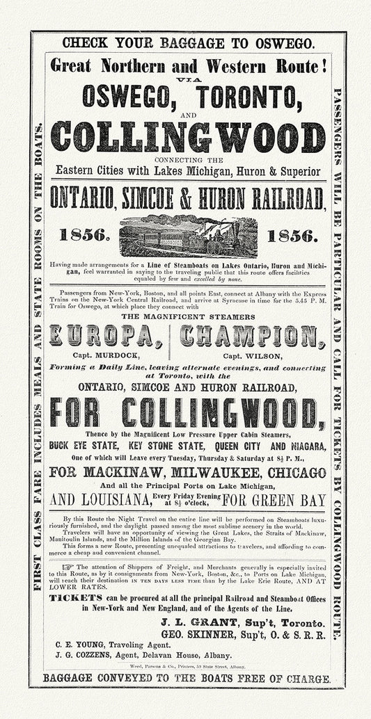 Canada: Great Lakes: Georgian Bay: Railways to Collingwood, 1856 - The Map Chest