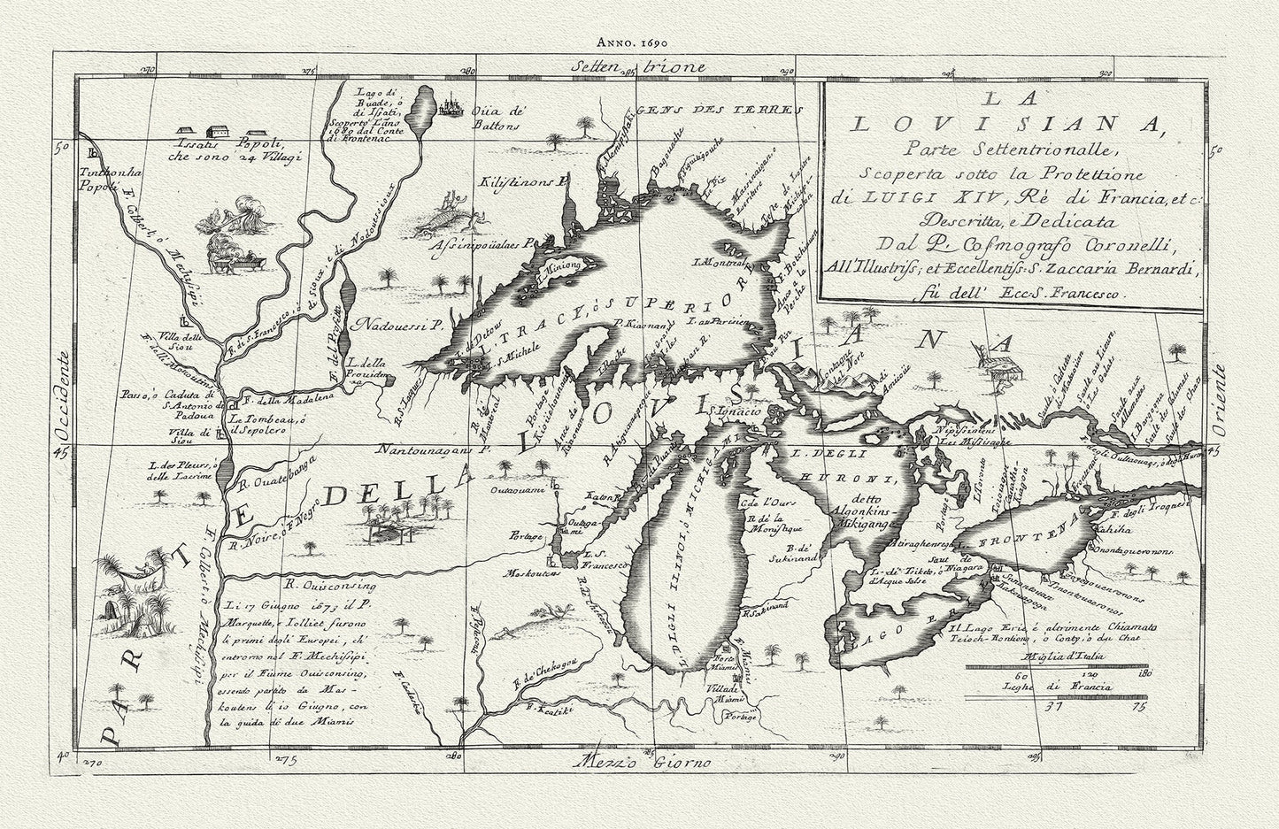 Canada: Great Lakes: La Lovisiana, parte settentrionalle, scoperta sotta la protettione di Luigi XIV,Coronelli, 1690 - The Map Chest