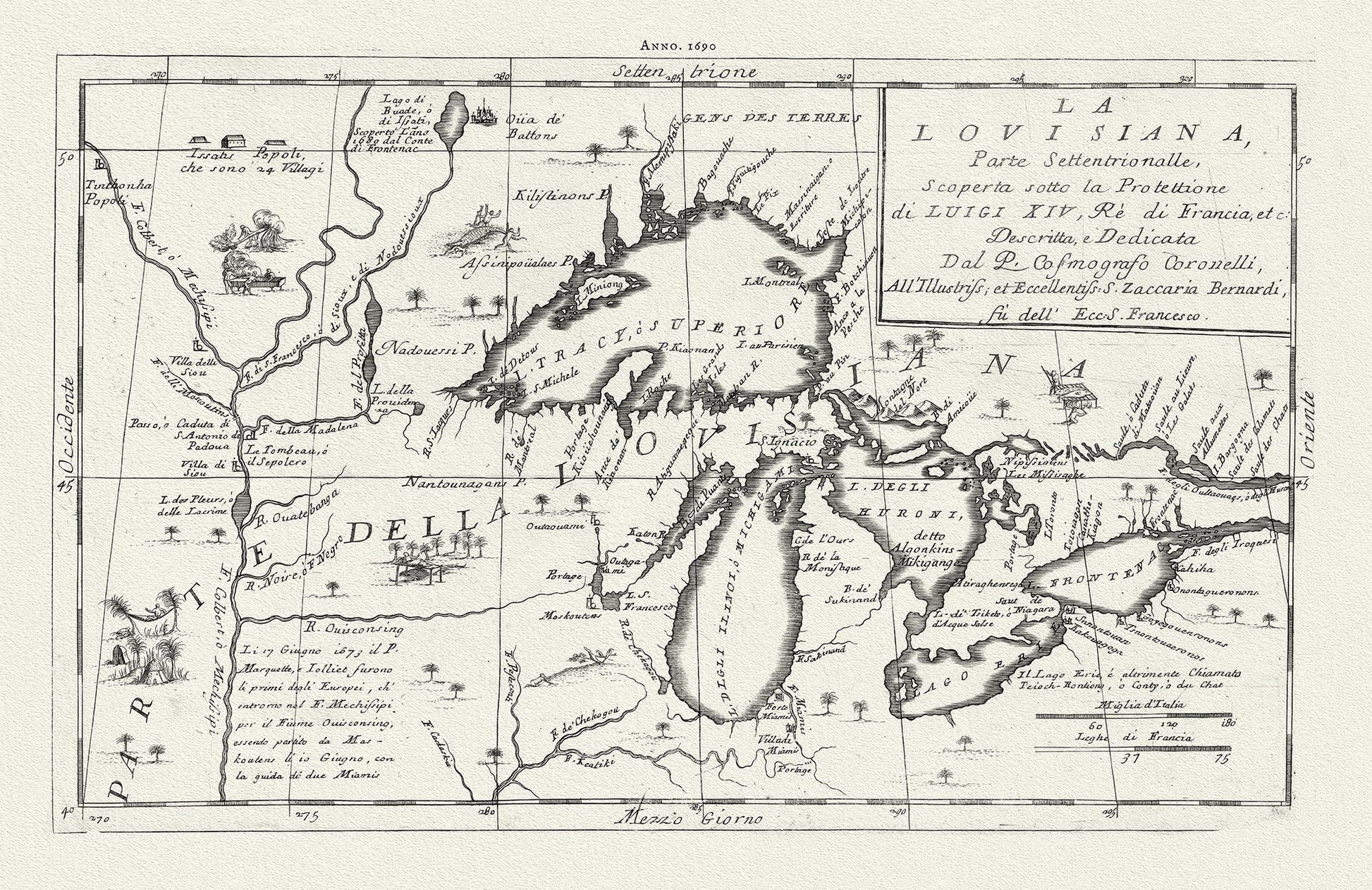 Canada: Great Lakes: La Lovisiana, parte settentrionalle, scoperta sotta la protettione di Luigi XIV,Coronelli, 1690 - The Map Chest