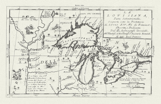 Canada: Great Lakes: La Lovisiana, parte settentrionalle, scoperta sotta la protettione di Luigi XIV,Coronelli, 1690 - The Map Chest