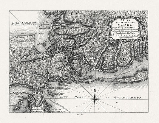 Canada: Great Lakes: Lake Huron: A Plan of the Straits of St. Mary, and Michilimakinac to shew the situation & importance of the two westernmost settlements of Canada for the fur trade, 1750 - The Map Chest