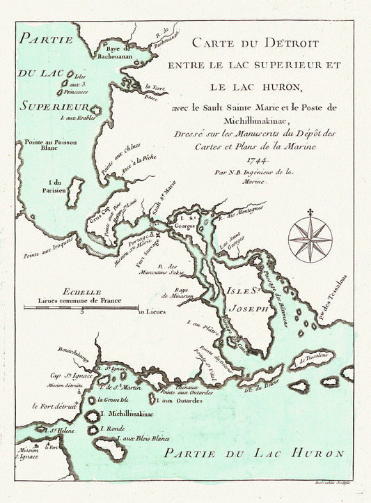 Canada: Great Lakes: Lake Huron: Bellin, Jacques Nicolas, Detroit entre Superieur et Huron ,1745 - The Map Chest