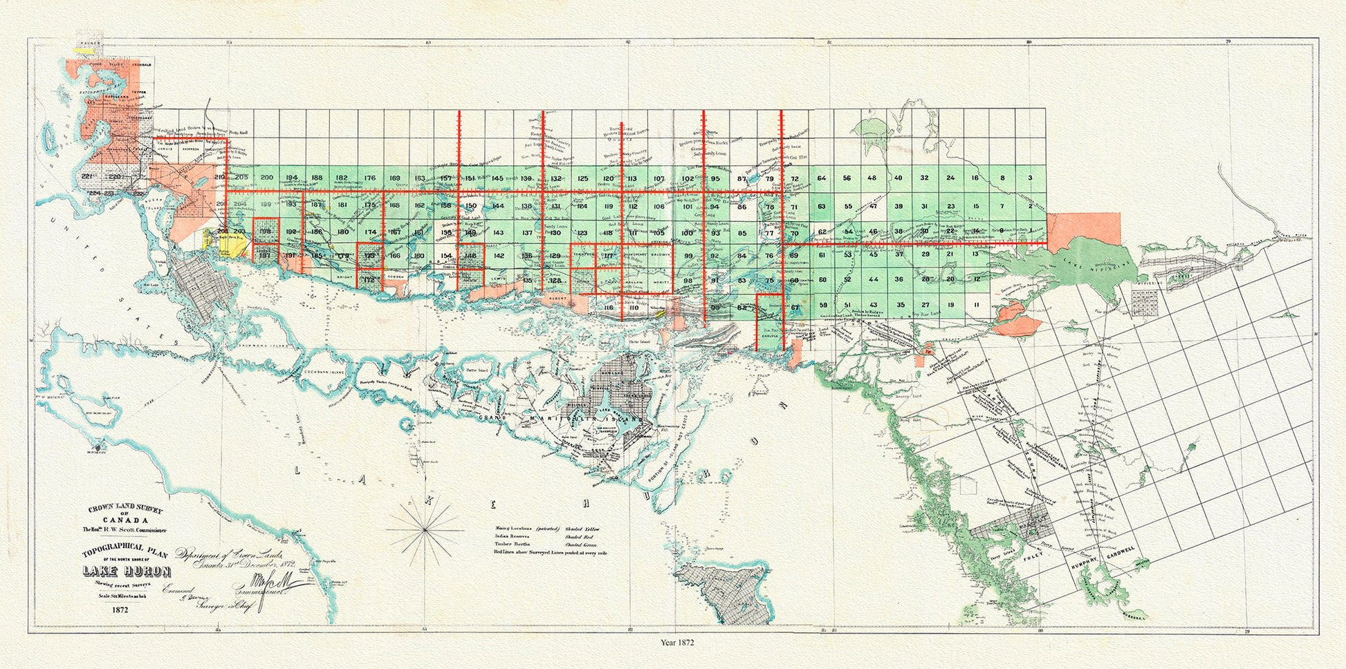 Canada: Great Lakes: Lake Huron: Lake Huron, North Shore, A Topographical plan of the north shore of shewing recent surveys, 1872 - The Map Chest