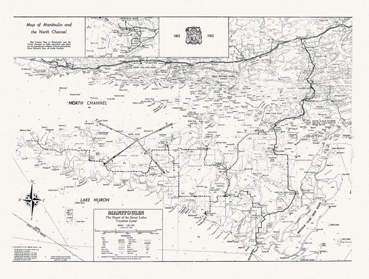 Canada: Great Lakes: Lake Huron: Map of Manitoulin and the North Channel 1862 to 1962 - The Map Chest