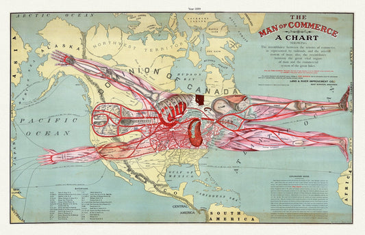 Canada: Great Lakes: L:ake Superior: Anthropomorphic map showing west superior as the heart of transport activity econmy, 1899 - The Map Chest