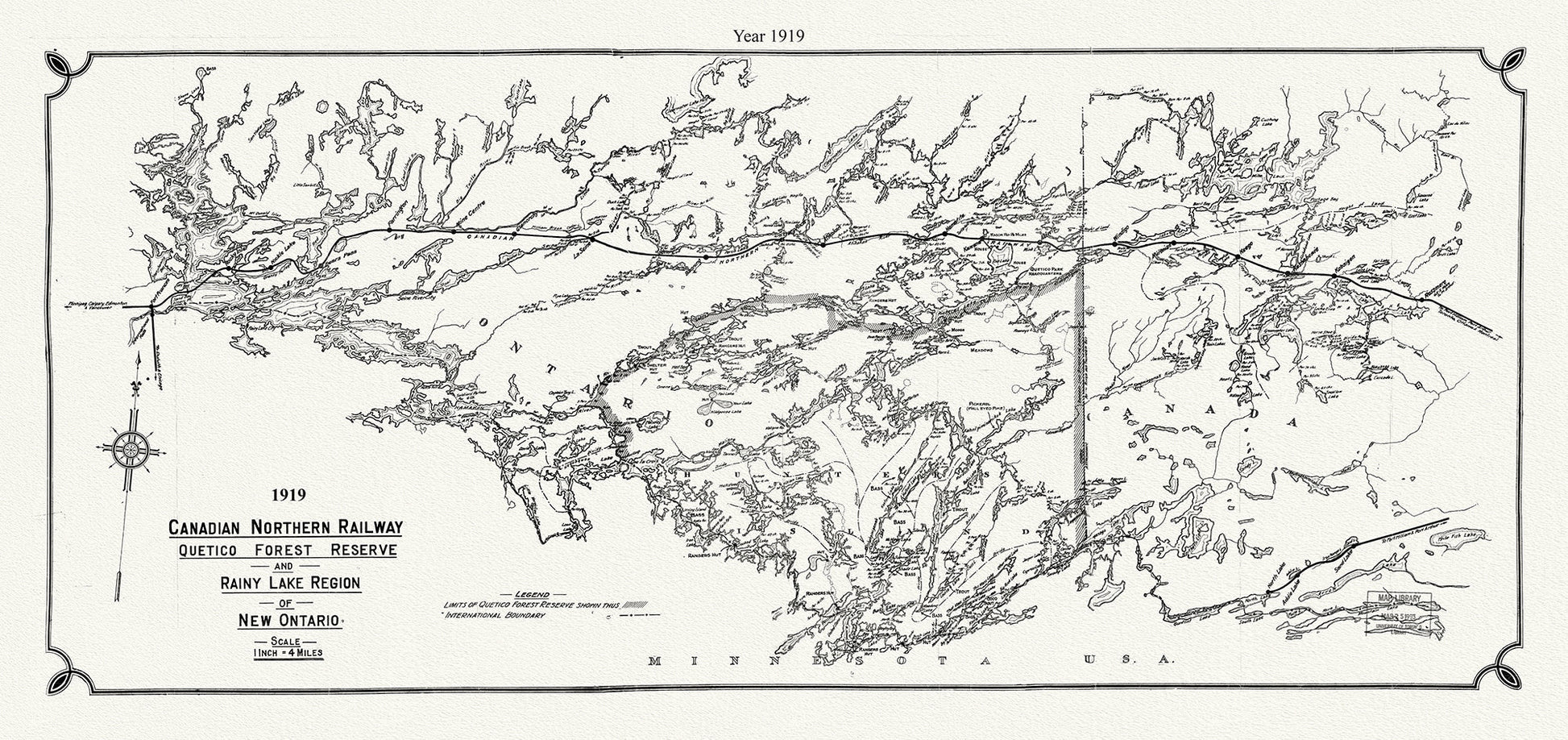 Canada: Great Lakes: Lake Superior: Canadian Northern Railway Quetico forest reserve and Rainy Lake region of New Ontario, 1919 - The Map Chest