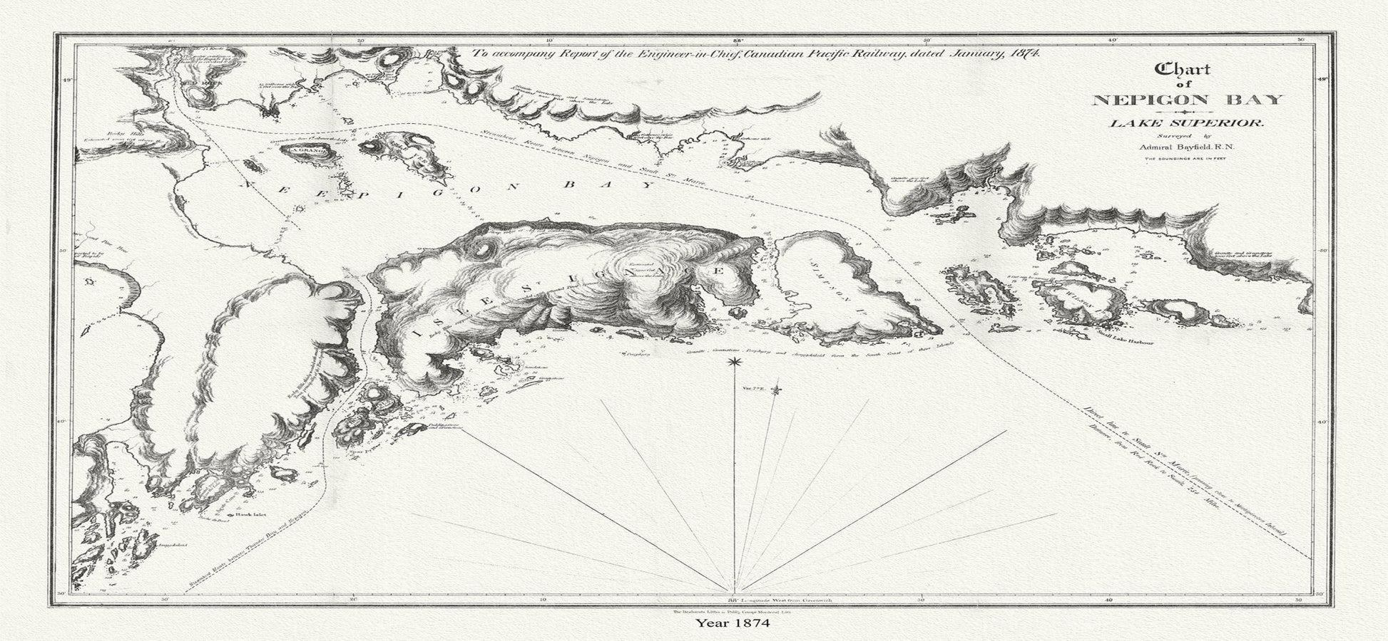 Canada: Great Lakes: Lake Superior: Chart of Nepigon Bay, Lake Superior,1874 - The Map Chest