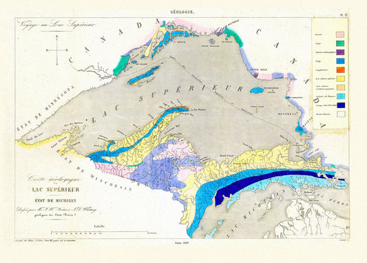 Canada: Great Lakes: Lake Superior: Fostes et Whitney, Carte geologique du Lac Superieur, 1849 - The Map Chest