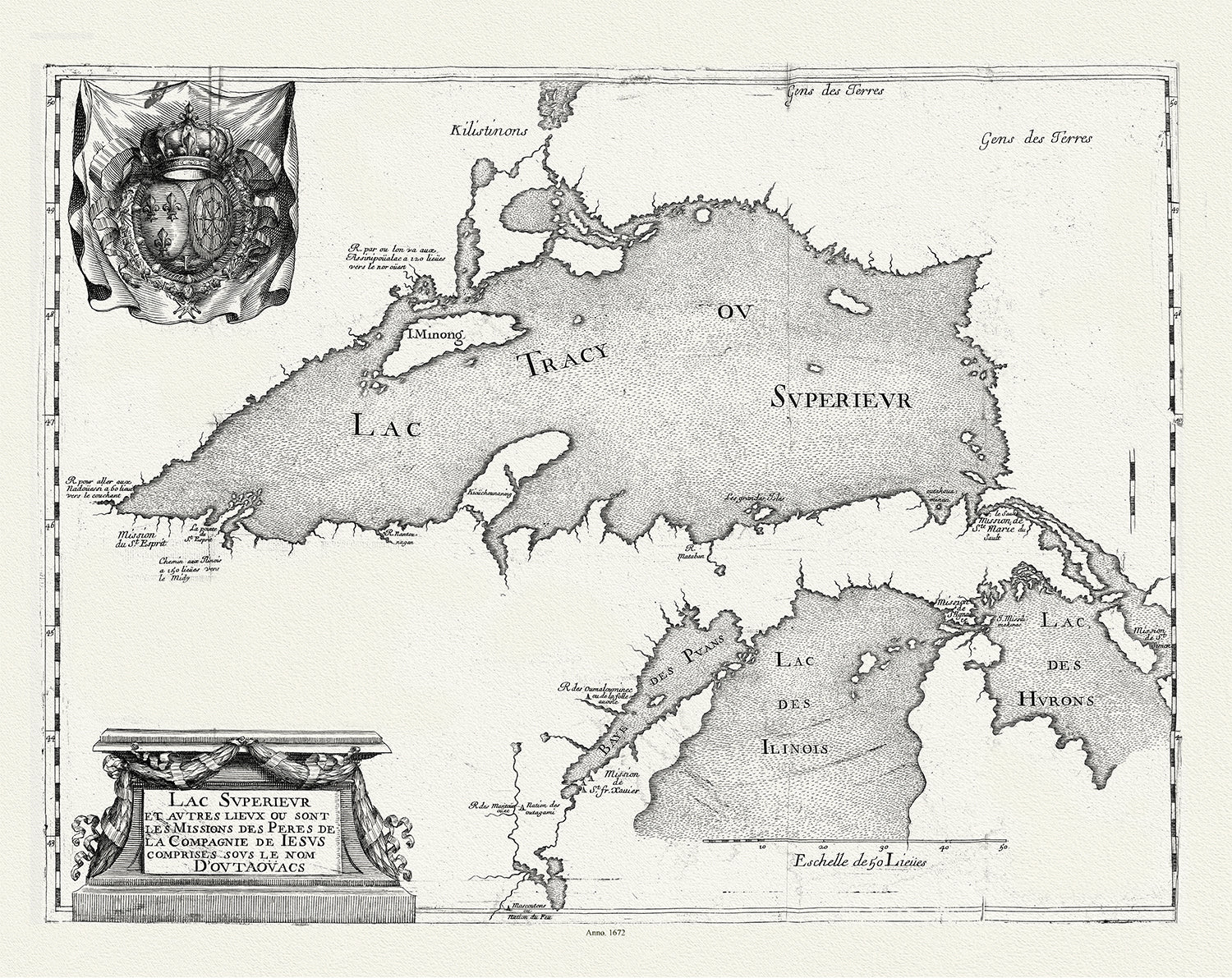 Canada: Great Lakes: Lake Superior: Lac Superieur et autres lieux ou sont les Missions des Peres de la Compagnie de Jesus comprises sous le non D'outaouacs,1672 - The Map Chest