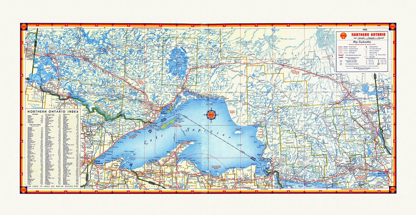 Canada: Great Lakes: Lake Superior: Northern Ontario Road Map, 1955 - The Map Chest