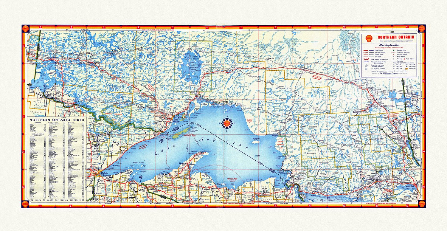 Canada: Great Lakes: Lake Superior: Northern Ontario Road Map, 1955 - The Map Chest