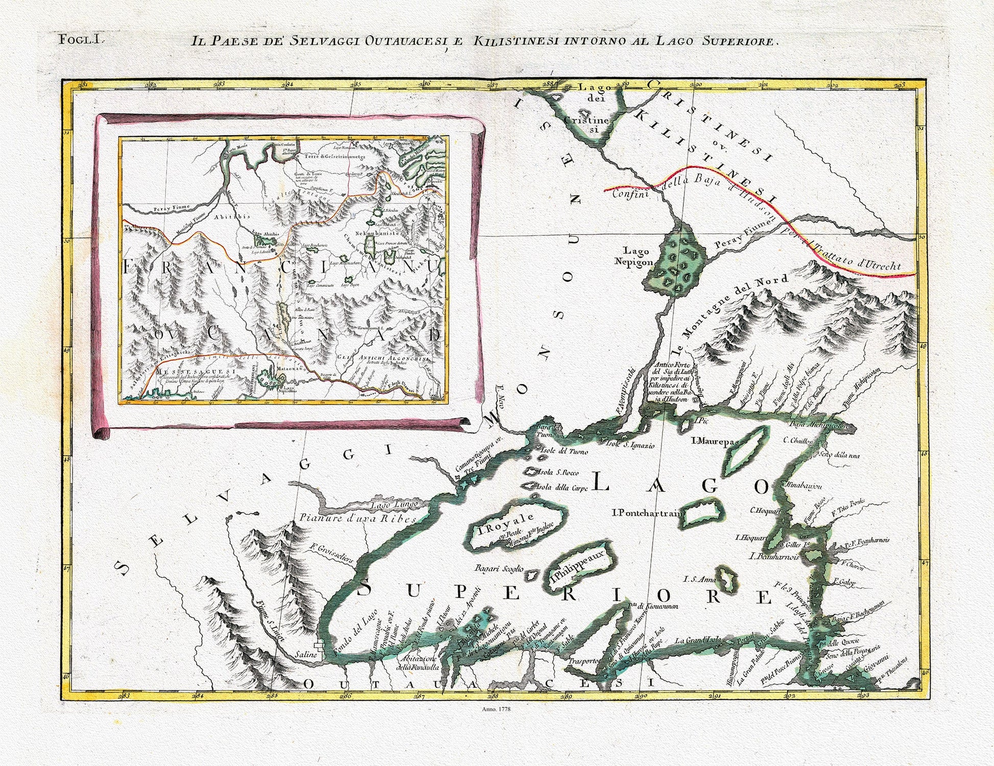 Canada: Great Lakes: Lake Superior:Zatta, Zuiliani, Novelli et Pitteri - Il Paese de' Selvaggi Outauacesi, e Kilistinesi Intorno al Lago Superiore, 1778 - The Map Chest