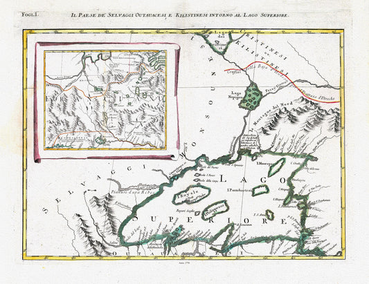 Canada: Great Lakes: Lake Superior:Zatta, Zuiliani, Novelli et Pitteri - Il Paese de' Selvaggi Outauacesi, e Kilistinesi Intorno al Lago Superiore, 1778 - The Map Chest