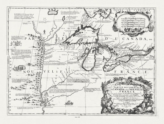 Canada: Great Lakes: Partie occidentale du Canada ou de la Nouvelle France ou sont les Nations des Ilinois, avec la Louisiane, Coronelli, Nolin,Du Tralage, 1688 - The Map Chest