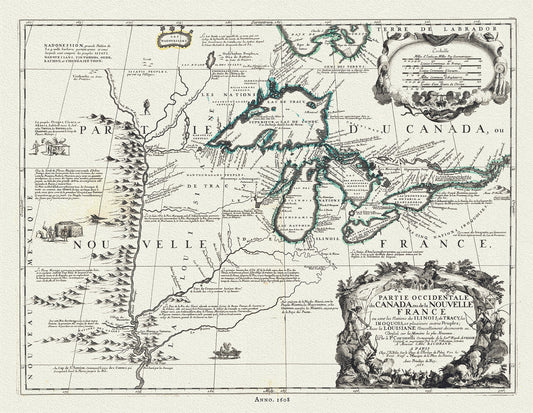 Canada: Great Lakes: Partie occidentale du Canada ou de la Nouvelle France ou sont les Nations des Ilinois, de Tracy, les Iroquois, et plusieurs autres Peuples,Coronelli,1608 - The Map Chest