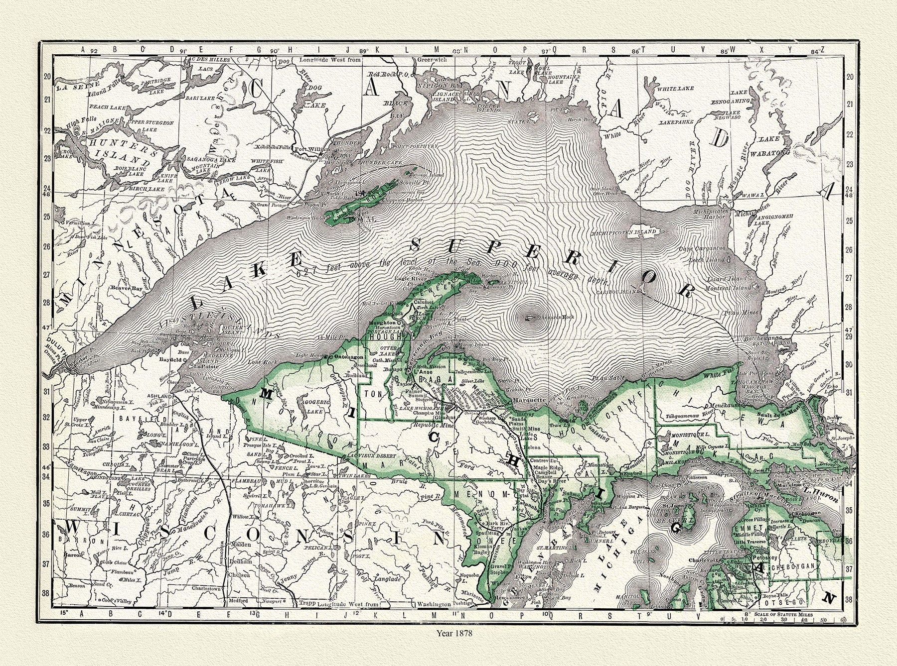 Canada: Great Lakes: Rand, McNally & Co., Lake Superior and Northern Michigan, 1878 - The Map Chest