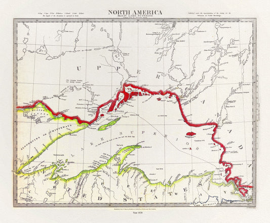 Canada: Great Lakes: Society for the Diffusion of Useful Knowledge,North America, Lake Superior,1838 - The Map Chest