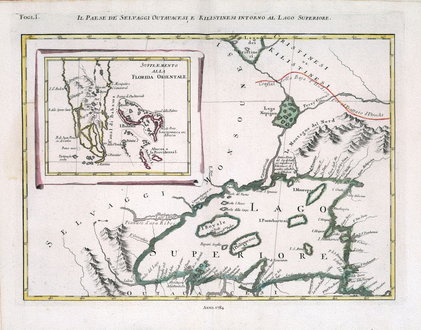 Canada: Great Lakes: Zatta, Il Paese de' Selvaggi Outauacesi, e Kilistinesi Intorno al Lago Superiore. Fogl. I, 1784 - The Map Chest