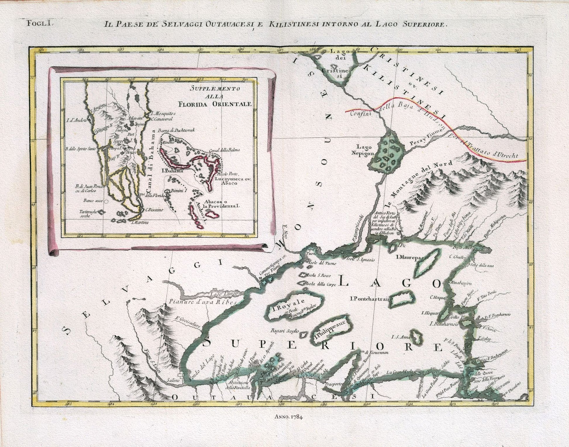 Canada: Great Lakes: Zatta, Il Paese de' Selvaggi Outauacesi, e Kilistinesi Intorno al Lago Superiore. Fogl. I, 1784 - The Map Chest