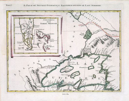 Canada: Great Lakes: Zatta, Il Paese de' Selvaggi Outauacesi, e Kilistinesi Intorno al Lago Superiore. Fogl. I, 1784 - The Map Chest