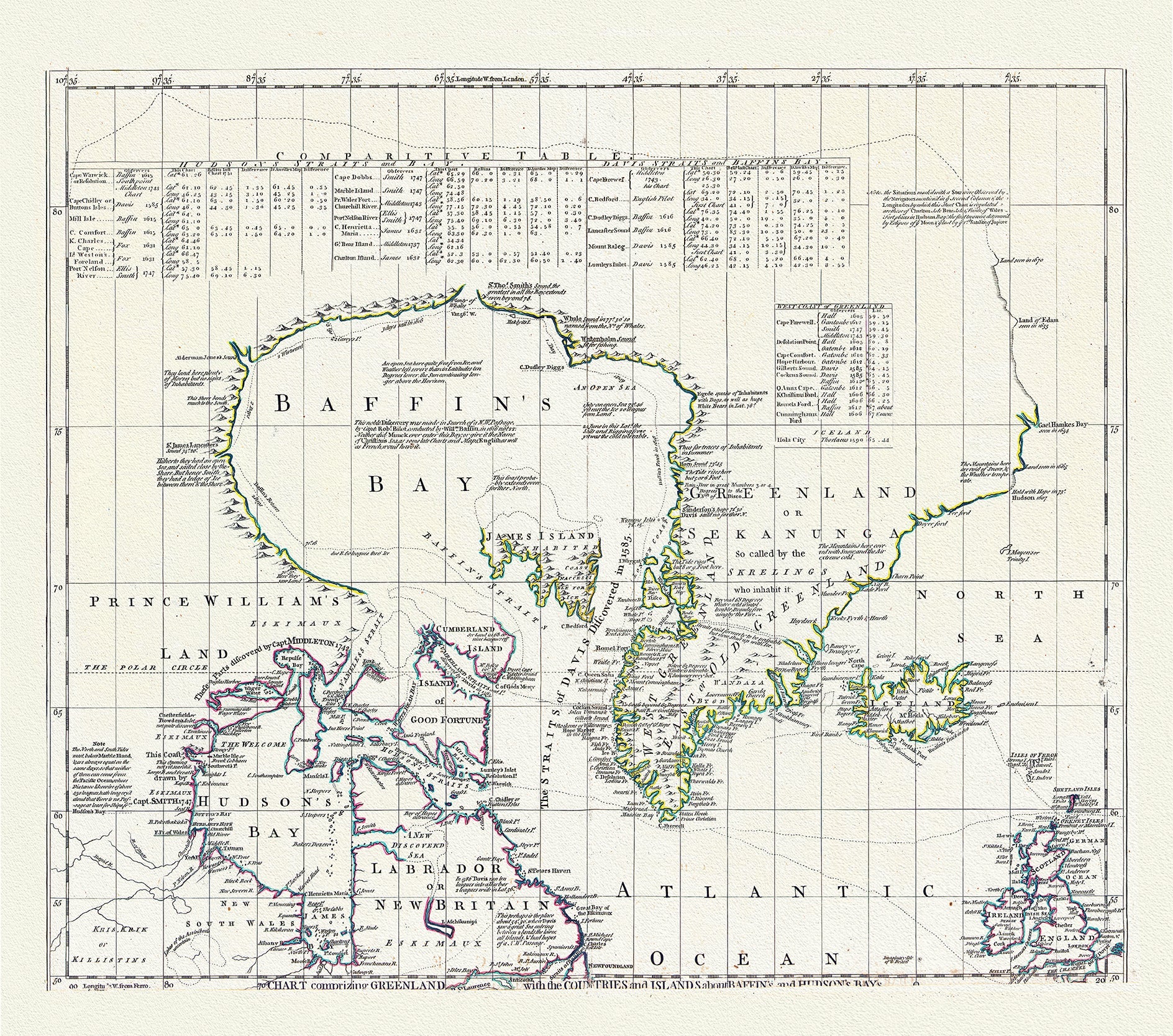 Canada: North and West: Baffin's Bay, Greanland and the North Atlantic Ocean - The Map Chest