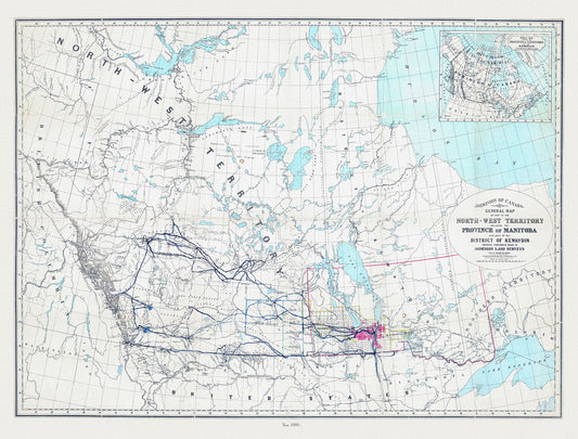 Canada: North and West: General map of part of the North - West Territory including the Province of Manitoba and part of the District of Kewaytin shewing progress made in Dominion Land Surveys to 1st March 1880 - The Map Chest