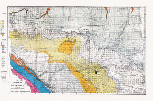 Canada North and West: Geological Map, Central Alberta,1934 - The Map Chest