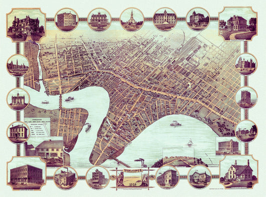 Canada: North and West: Manitoba: A Bird's eye view of Winnipeg, Manitoba, 1884 - The Map Chest