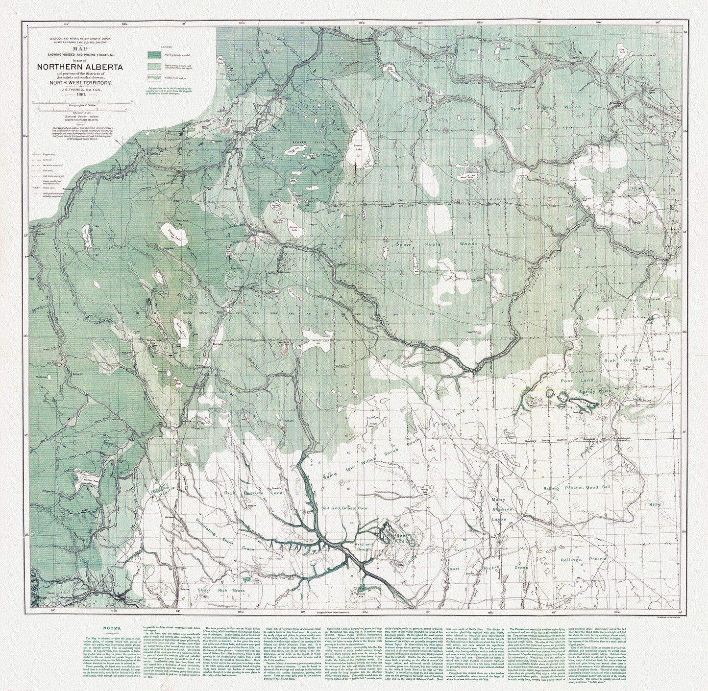 Canada North and West: Map showing wooded and prairie tracts, etc., in part of northern Alberta ... by J.B. Tyrrell, 1884 - The Map Chest