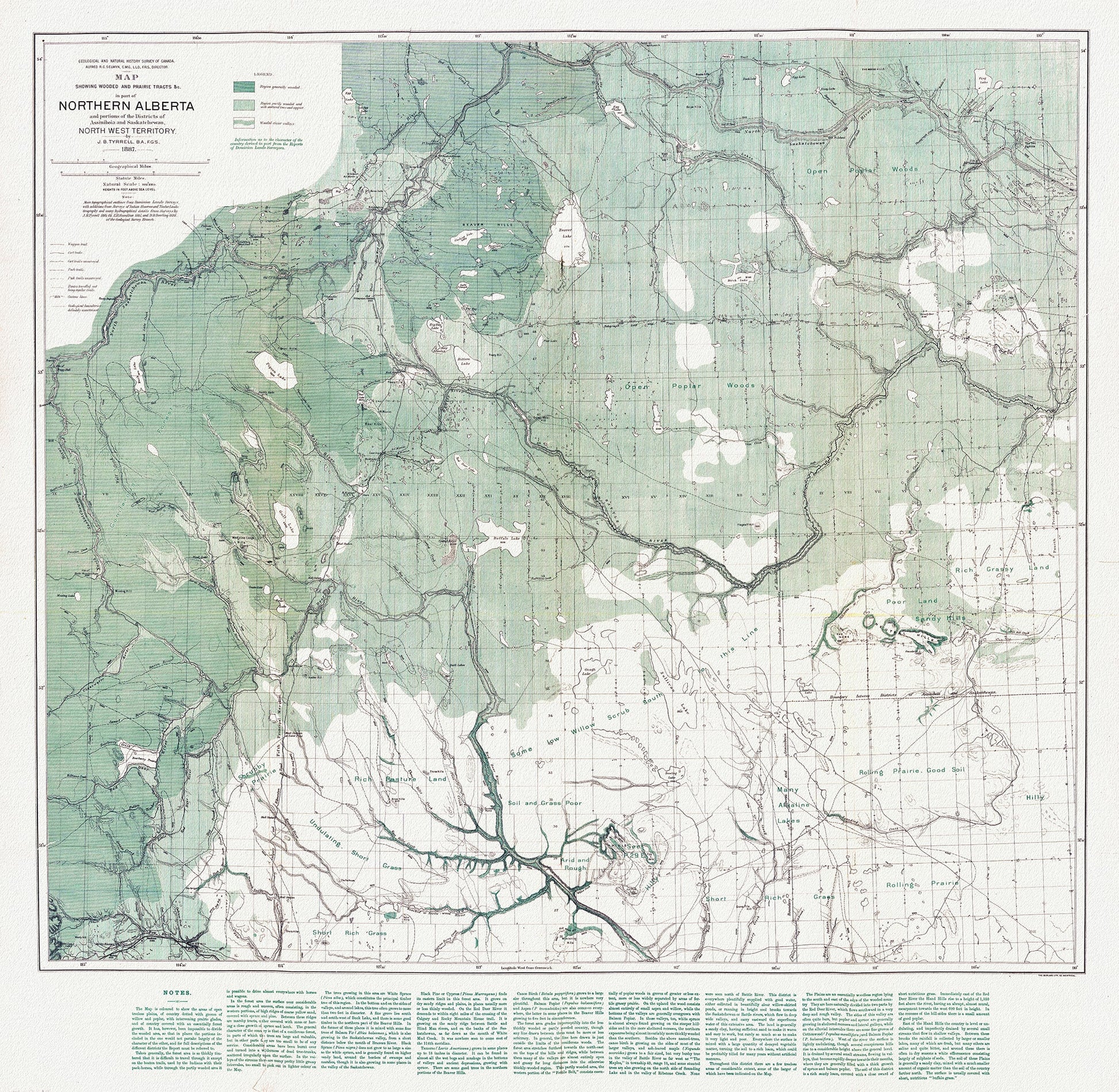 Canada North and West: Map showing wooded and prairie tracts, etc., in part of northern Alberta ... by J.B. Tyrrell, 1884 - The Map Chest