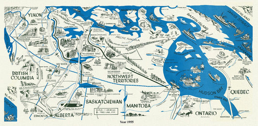 Canada: North and West: Northern Parts of the Provinces and the Territories, A Pictorial Map, 1955 - The Map Chest
