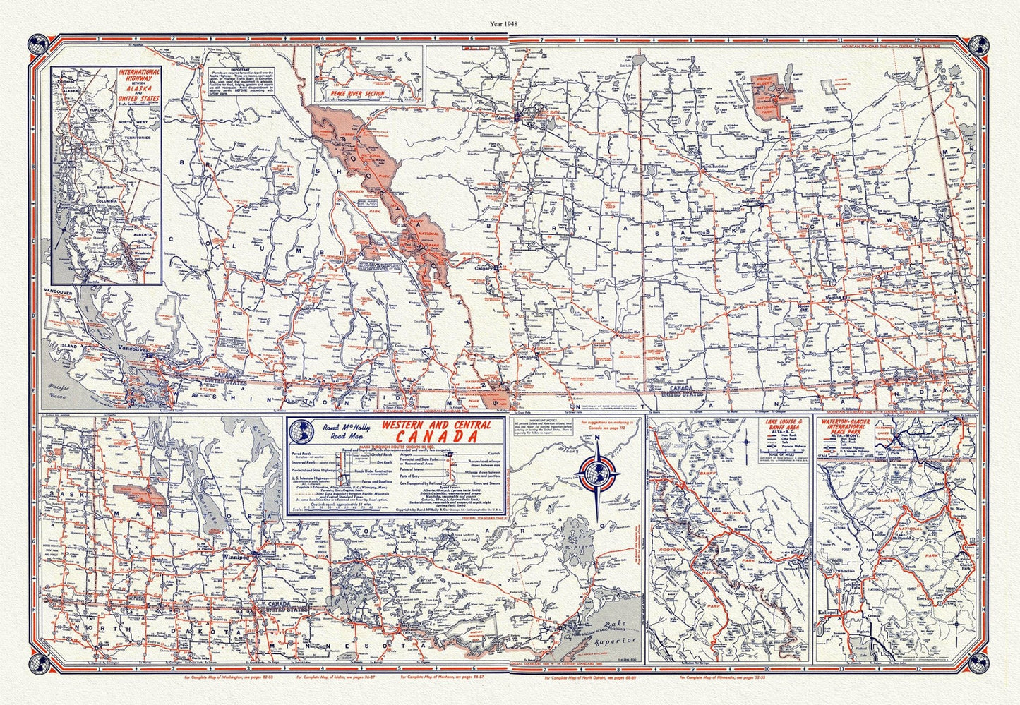 Canada: North and West: Road Map of Western and Central Canada, 1948 - The Map Chest