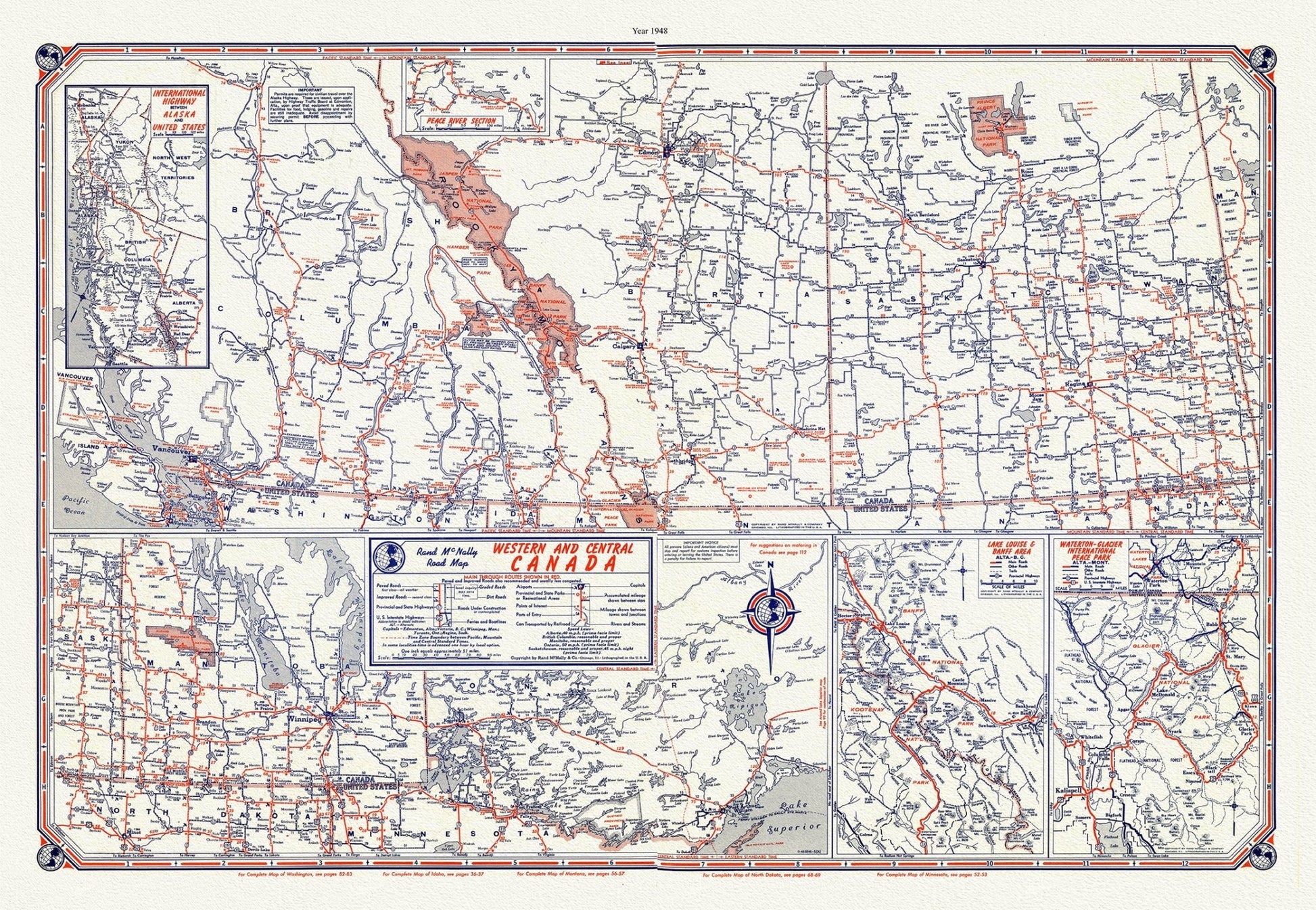 Canada: North and West: Road Map of Western and Central Canada, 1948 - The Map Chest