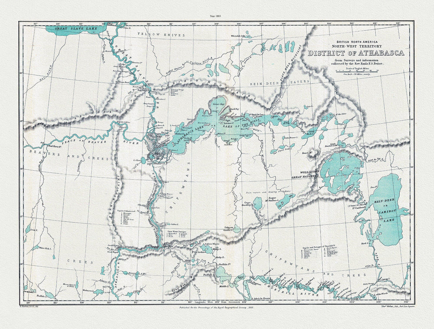 Canada North and West: Sharbau, British North America. North - West Territory, District of Athabasca from surveys and information collected by the Rev. Emile F. S. Petitot, 1883 - The Map Chest
