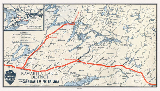 Canada: Ontario: Kawartha Lakes: Canadian Pacific Railway, Kawartha Lakes District, 1910 - The Map Chest
