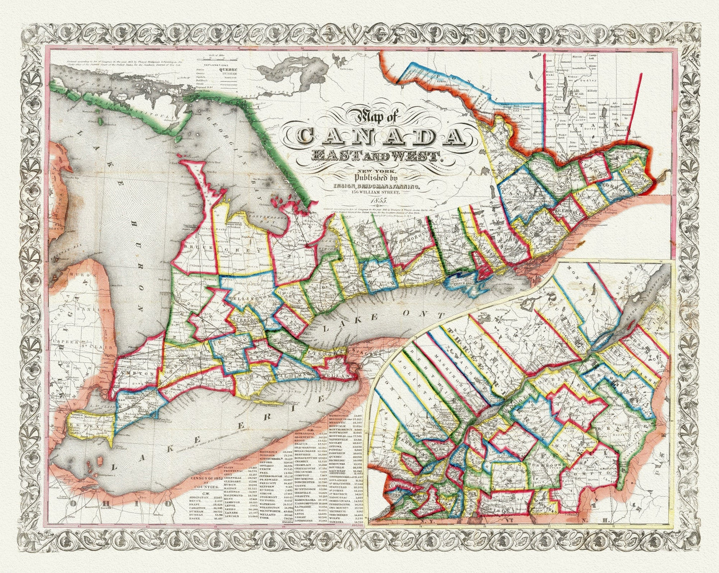 Canada: Ontario: Overall: Ensign, Bridgman & Fanning, A Map of Canada East And West, 1855 - The Map Chest