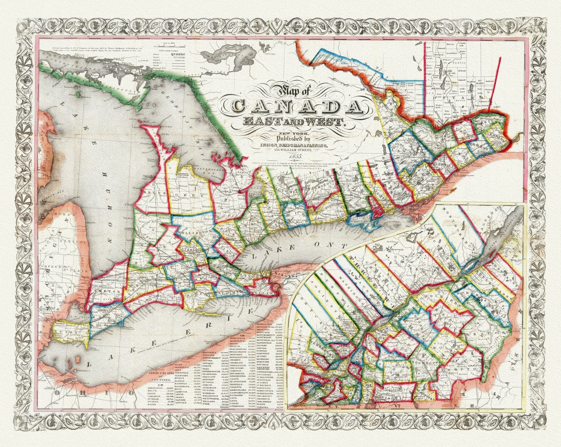 Canada: Ontario: Overall: Ensign, Bridgman & Fanning, A Map of Canada East And West, 1855 - The Map Chest