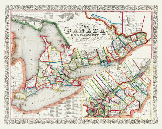 Canada: Ontario: Overall: Ensign, Bridgman & Fanning, A Map of Canada East And West, 1855 - The Map Chest