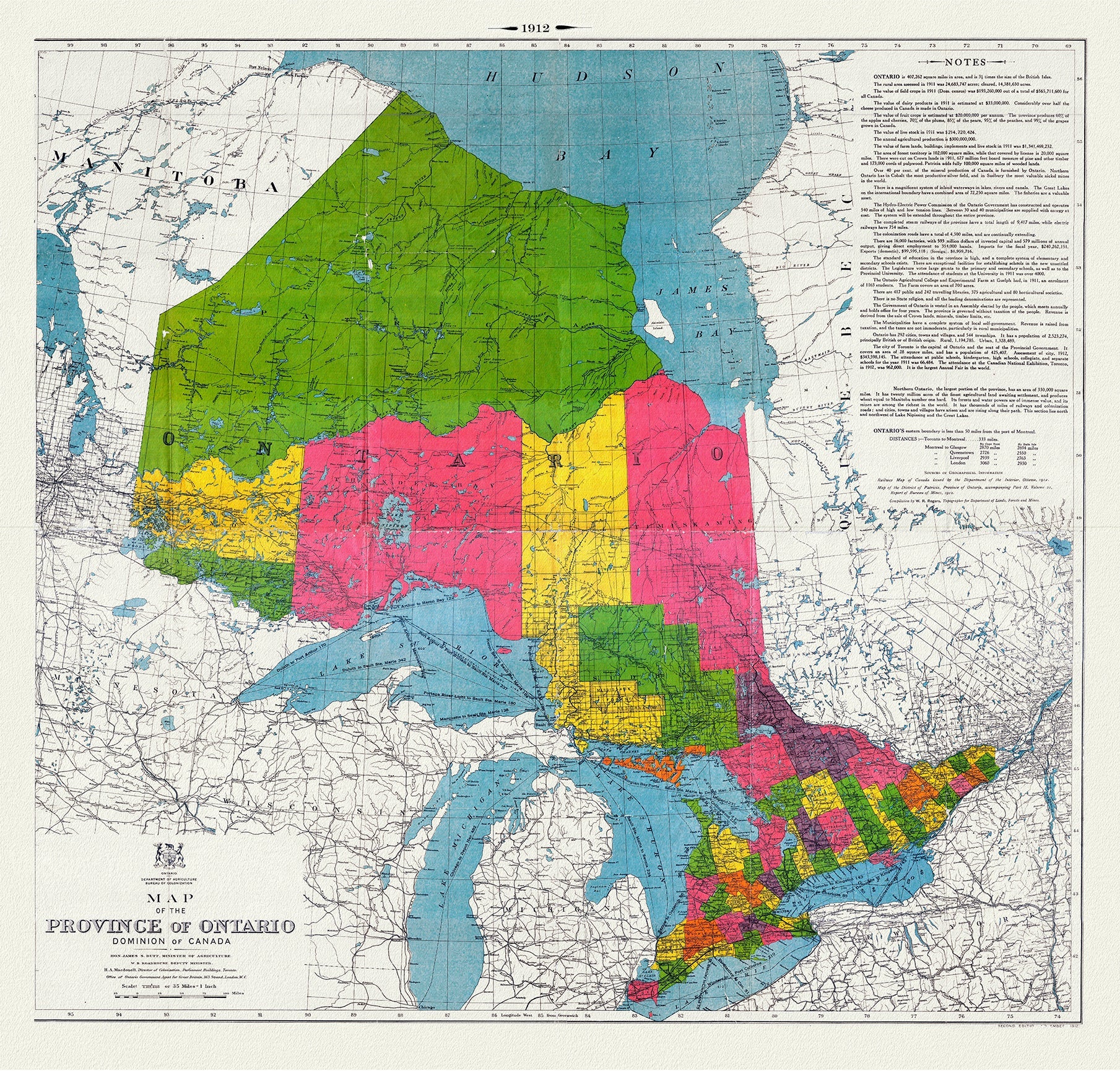 Canada: Ontario: Overall: Map of the Province of Ontario, Dominion of Canada, 1912 - The Map Chest