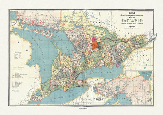 Canada: Ontario: Overall: Ontario, A New Railway and Commercial Map, 1877, Penson auth - The Map Chest