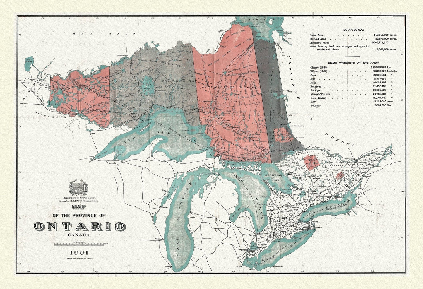 Canada: Ontario: Overall: Province of Ontario, 1901 - The Map Chest