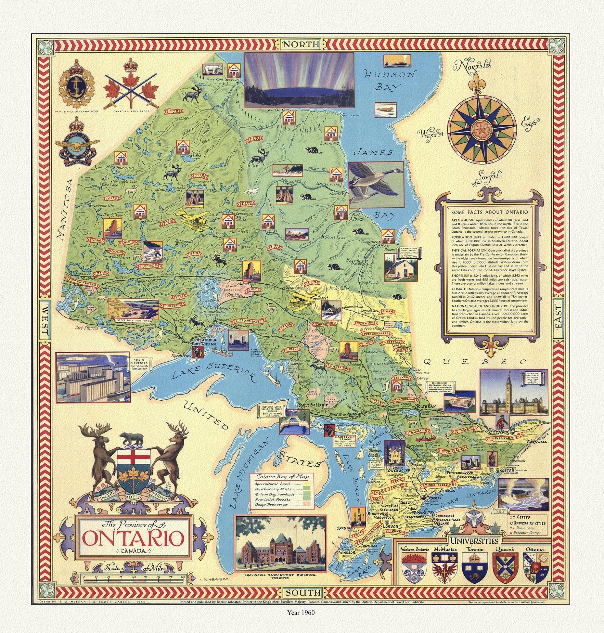 Canada: Ontario: Overall: The Province of Ontario, Canada, 1950 - The Map Chest