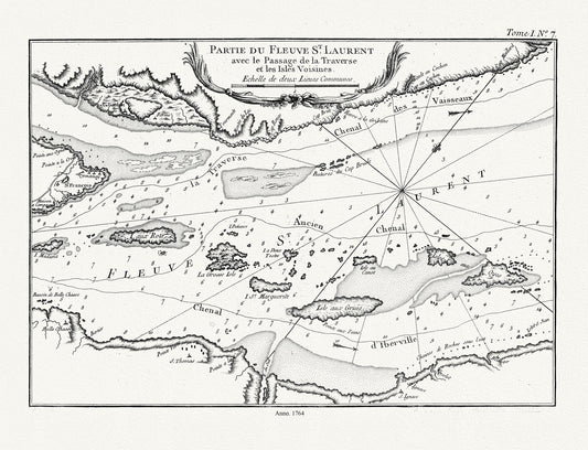 Canada: Quebec: St. Lawrence River Valley: Bellin, Partie du fleuve St. Laurent avec le passage de la traverse et les isles voisines, 1764 - The Map Chest