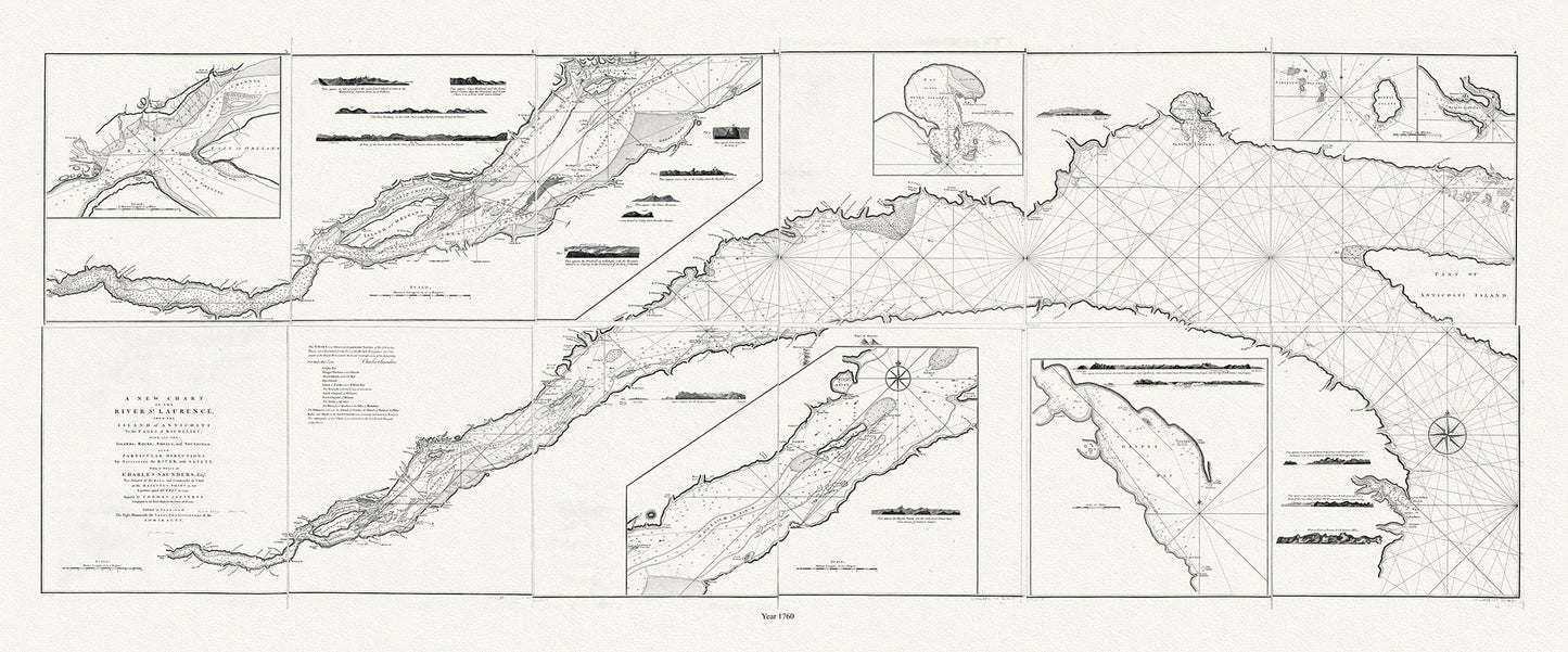 Canada: Quebec: St. Lawrence River Valley: Jefferys, A new chart of the river St. Laurence, from the island of Anticosti to the falls of Richelieu With all the islands, rocks, shoals, and soundings,1760 19 44" - The Map Chest