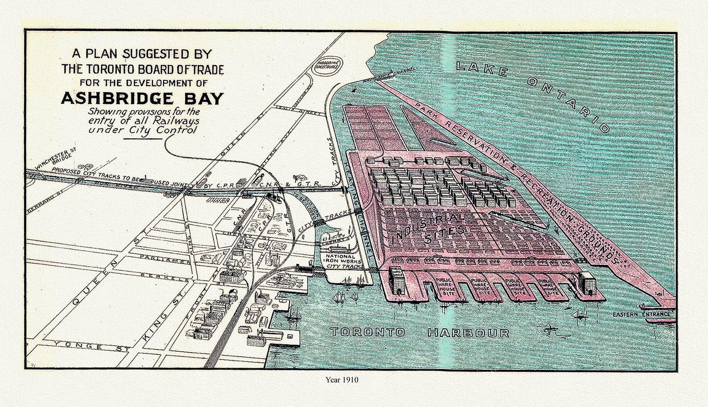Canada: Toronto Maps: Waterfront: A Plan suggested by the Toronto Board of Trade for the Development of Ashbridges Bay, 1910 - The Map Chest