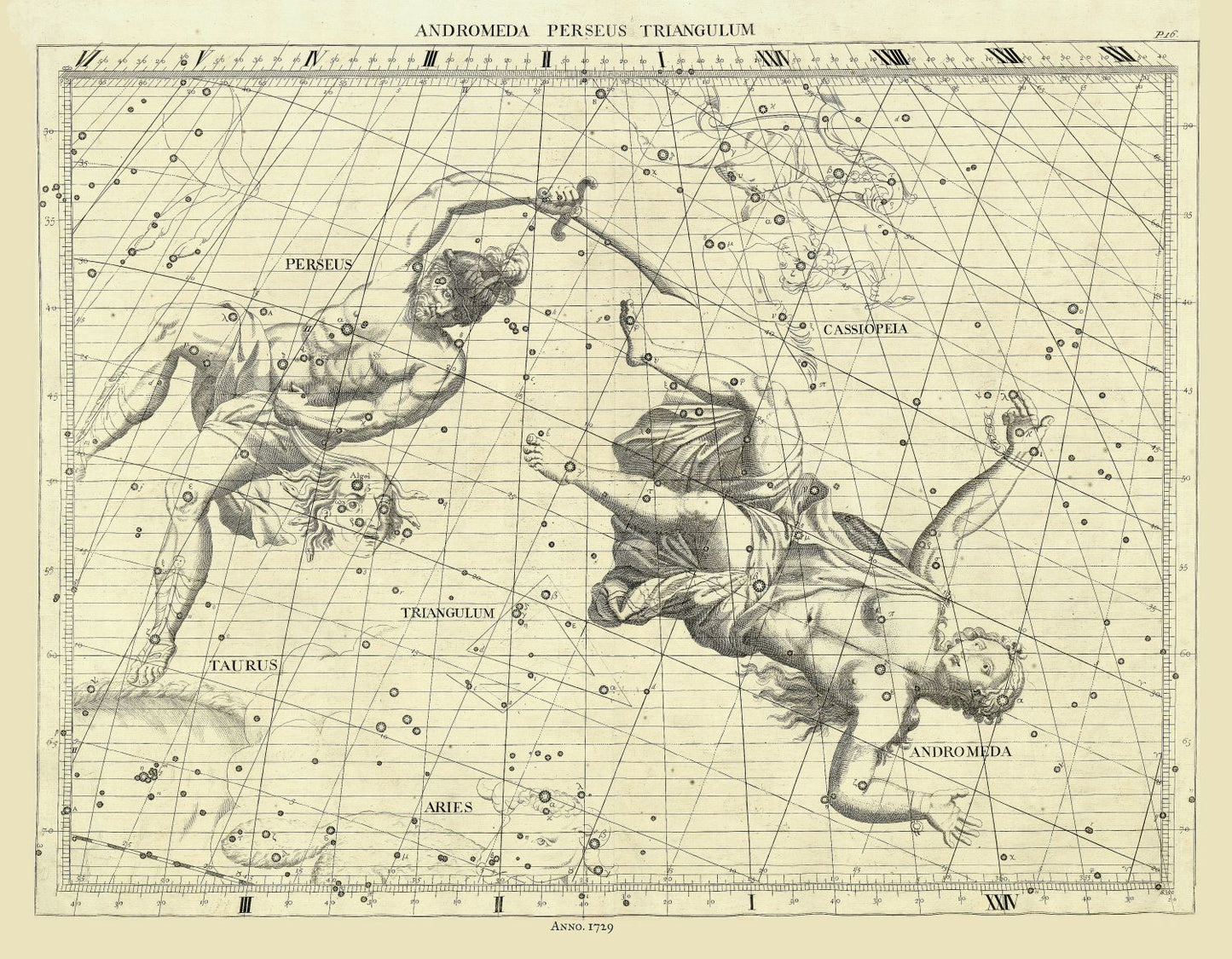 Celestial: Andromeda, Perseus, Triangulum, 1729 - The Map Chest